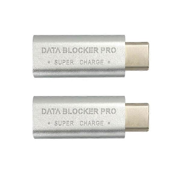 2 stk USB Type-C Data USB-C Adapter Understøtter Hurtig Opladning (50V/5A) Stopper Datatyveri (Sølv)