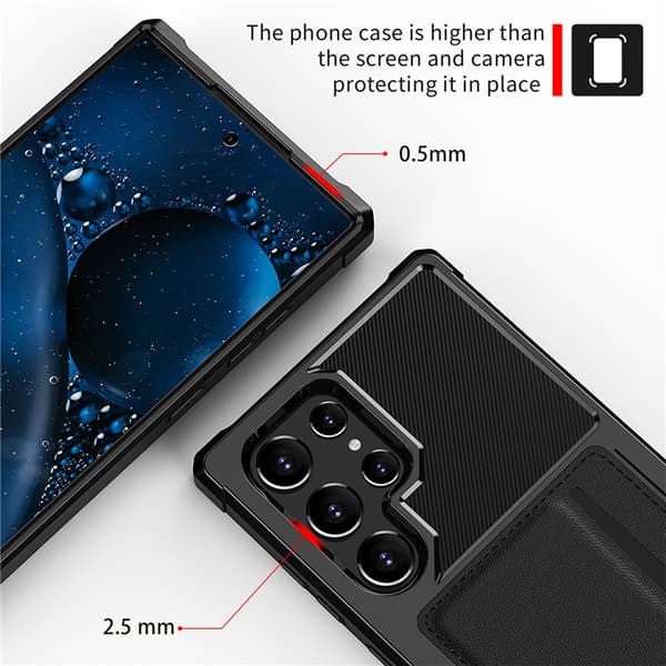Mobile case black compatible with Samsung S25 with card slot and shockproof protection Model 2