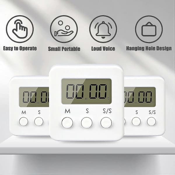 Digital Timer, 4-pak Mini Stopur med Høj Alarm, Nedtælling Optælling til 99.59 & LCD-Display Kort Timer til Køkken, Kontor, Sport Hvid White