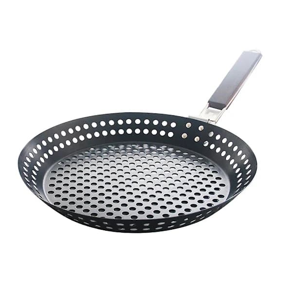 Non-stick metall grillpanne med sammenleggbart trehåndtak Perforert grillpanne Avtakbart H