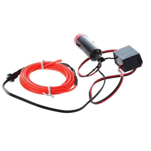 LED Fleksibel EL Neon Gløderør Lampe DC 12V Inverter for Bil, 2M Rød