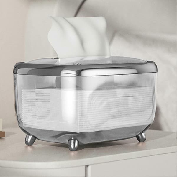 Tissue Box, Transparent Tissue Box Simple Creative Storage Box Fixed Lid Paper Organizer, Silver