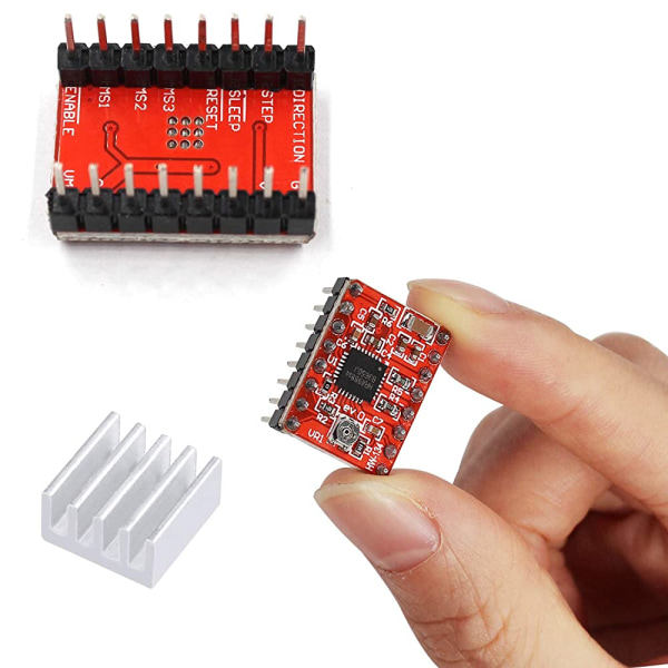 A4988 Steppermotor-drivermodul 5 stk. Steppermotor-drivermodul med køleplade til RepRap 3D-printere