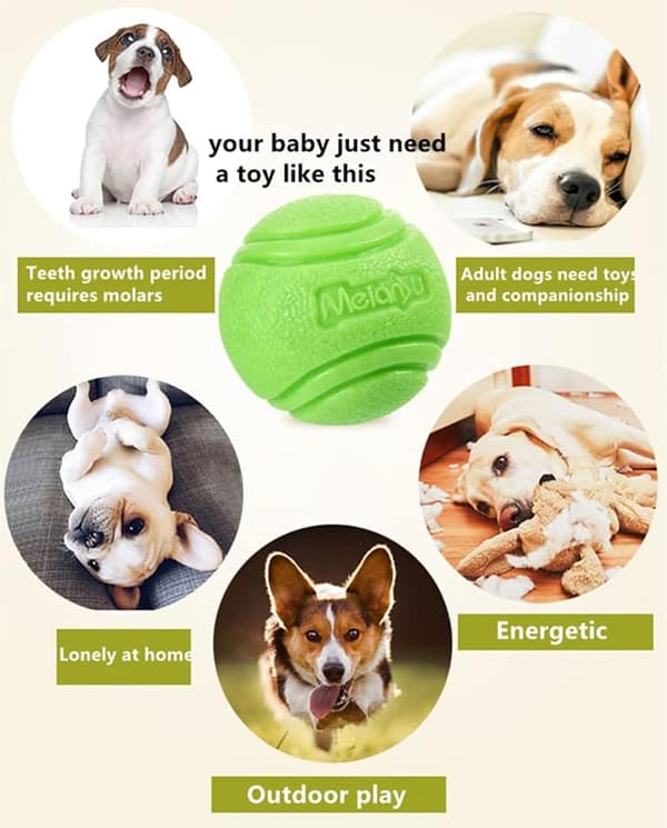 Dog Ball, Chew Toy, Indestructible, with Rope, Interactive, DXGHC