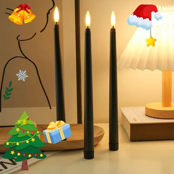 6-pack Black Long-Stemmed LED Simulated Candles, Decorative Outdoor Lights, Christmas Decorations