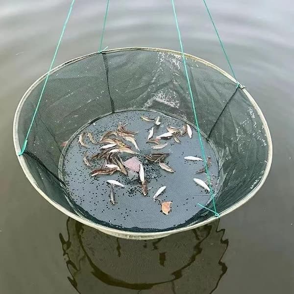 1 sammenleggbart og bærbart fiskenett, åpningsdiameter: 100 cm, basediameter: 80 cm, materiale: nylon