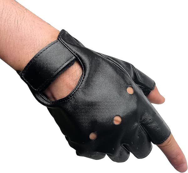 Men's Fingerless PU Leather Gloves Driving Gloves Steampunk Gothic Half Finger [DB]