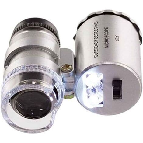 60X Illuminated Magnifier, Pocket Magnifier, Mini Pocket Microscope, UV Magnifier, Coin Detector, Jeweler's Magnifier with LED Light[DB]
