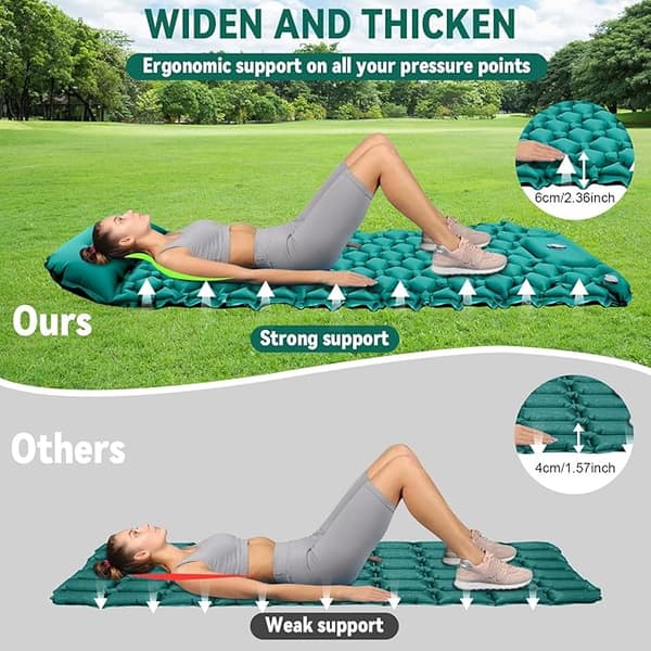 Portable Inflatable Camping Mattress with Pillow, Self-Inflating Beach Mat with Foot Pump