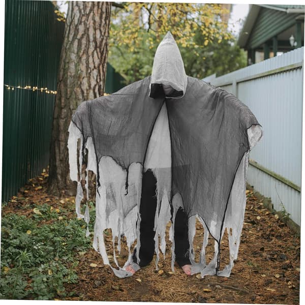 Dødskappe Halloween Reaper Kostume Voksen Grå Hætteklædt Kappe Blodig Kappe