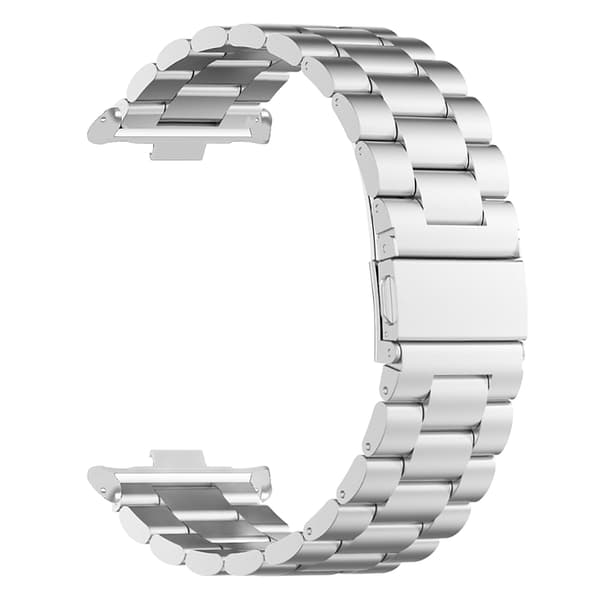 Smartwatch band with double snap clasp 3 beads stainless steel replacement strap for Mi Band 8 Pro Silver