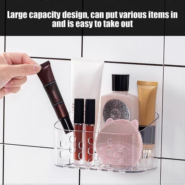1 Piece Transparent Wall-Mounted Box, Bathroom Storage Rack, Perforated, Drainable Storage Box, Large Capacity Shower Caddy