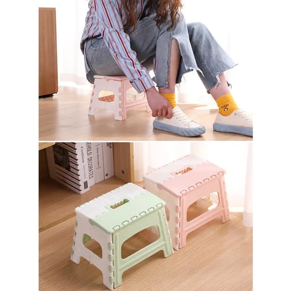 Folding stool, step stool with carrying handle, camping stool, 19.5 x 22 x 18 cm (pink white)