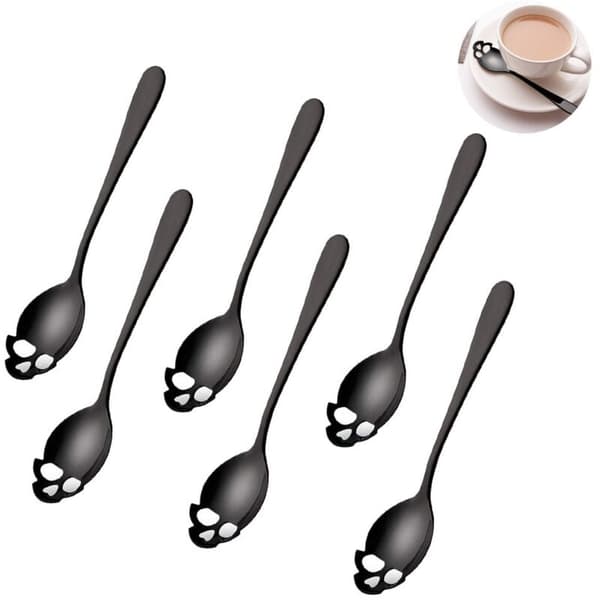 6 skeer i rustfrit stål med kranieform til sukker, kaffe, kage, dessert, is - Sæt med 6