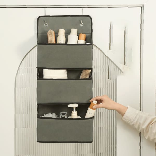 Grey Hanging Storage Organizer for Door - 3 Tier Non-Woven Fabric Storage Bag