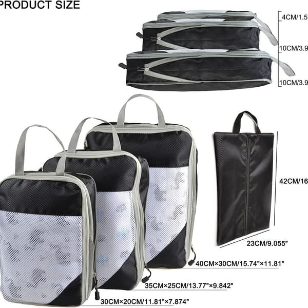 4-piece packing cube set with compression packing shoe bag travel case