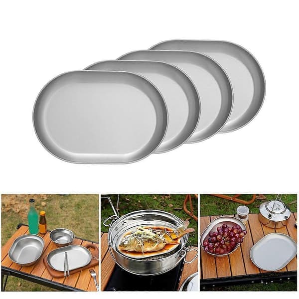 Sett med 4 elegante middagstallerkener i 304 rustfritt stål