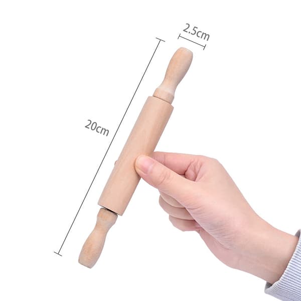 Mini Natural Wood Rolling Pin with Fixed Handles, 20 cm Total Length, 2.5 cm Handle Width for Baking Dough, Pastries, Cookies, and Pie Crusts
