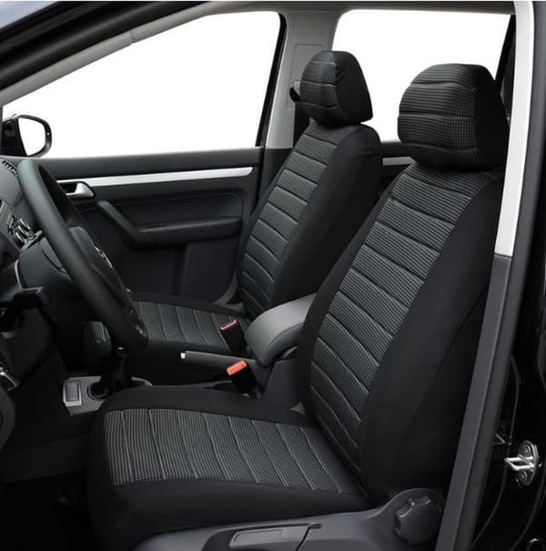 Universal Front Seat Covers, Set of 2 with Headrest Covers, Polyester with 5mm Foam Padding, Machine Washable for Driver and Passenger, Black/Grey