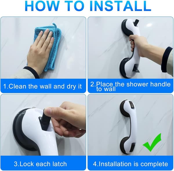 Shower Handle 2-Pack 30 cm Grab Rails, Bathroom, Bathtub, Safety Grip with Strong Suction Cup Mount