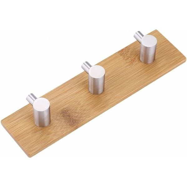 Wall hook self-adhesive hook coat rack bamboo towel hook holder decorative organizer clothes hooks for home coats scarves handbag (three hooks)