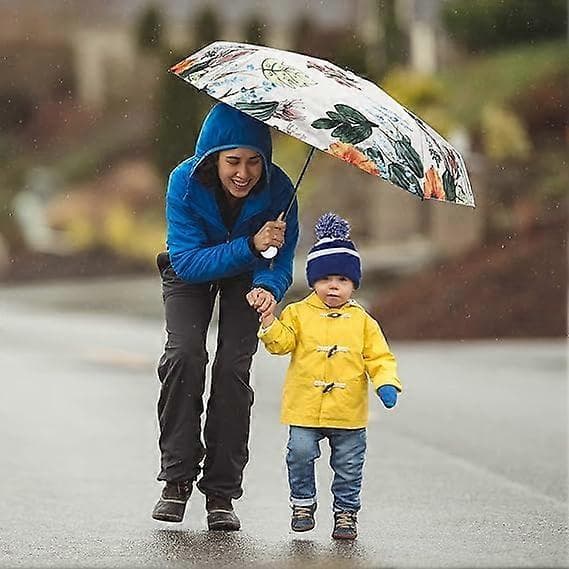 Foldable Mini Umbrella, 6 Ribs Compact Umbrella Windproof Strong, Small Umbrella with Watercolor Pattern