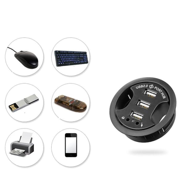 Strømadapter USB-hub med 3,5 mm mikrofon-hovedtelefonstik USB 2.0-hub til bærbar computer