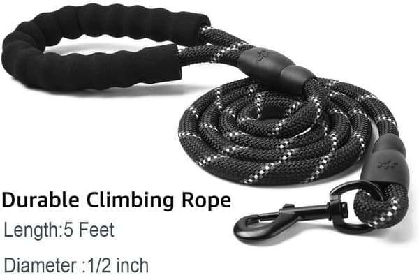 Rope Dog Leash with Soft Padded Handle and Reflective Threads Dur
