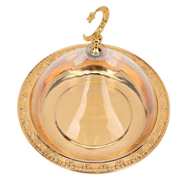 Serving Platter with Dome Golden Embossed Pattern Stainless Steel Acrylic Serving Platter with Dome for Party Cafe
