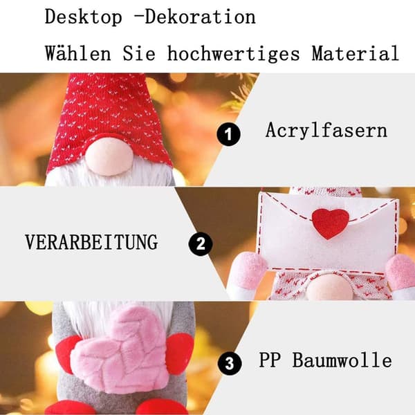 Valentinsdag hjerteformet konvolutt med ansiktsløs nisse Rudolph-pynt KLB