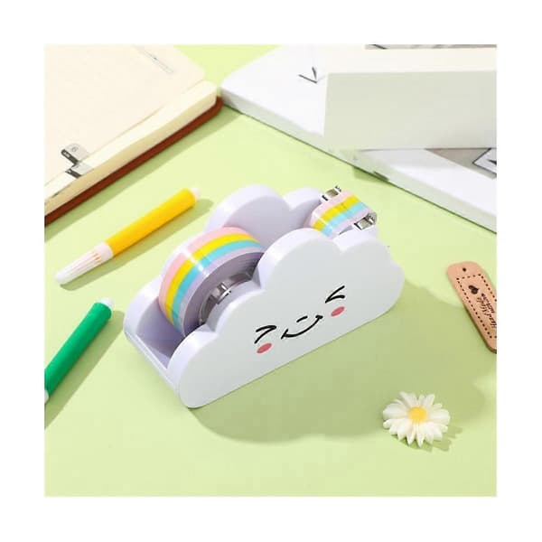 Rainbow Tape Holder with Cloud Shape for Students, Desktop Tape Cutter, Cute Packaging Tape Dispenser