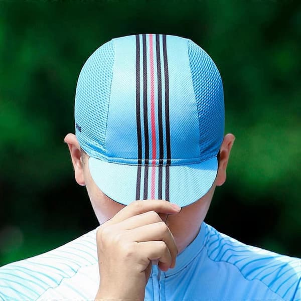 Cykkelkeps Andningsbar Hjälmfoder Solskyddskeps Cykelutrustning Marinblå hatt-blå röd rand Navy blue hat-blue red stripe