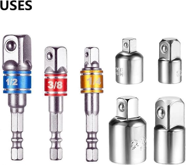 3 stk sekskantboradapter 1/2\" 3/8\" 1/4\" adapter stålhylse hylseadapteromformer