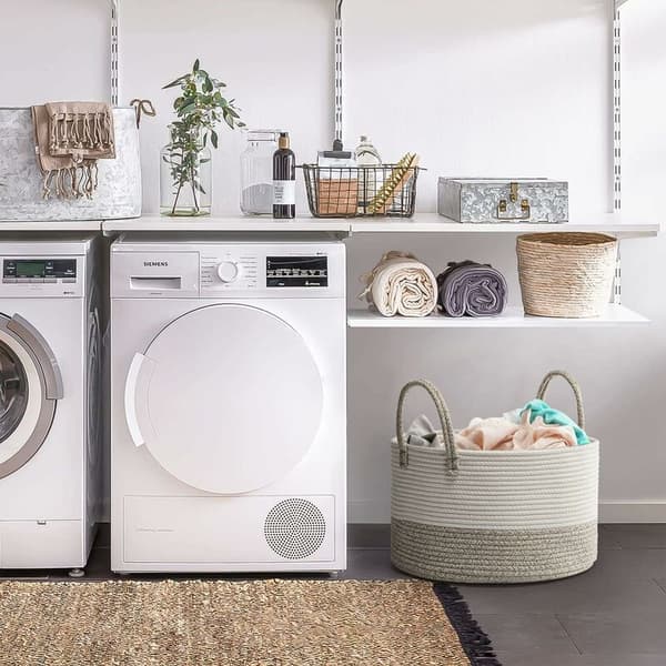 Woven Cotton Laundry Basket D51 x H34 CM Cotton Rope Storage Basket Foldable Large Capacity Laundry Hamper (Brown)