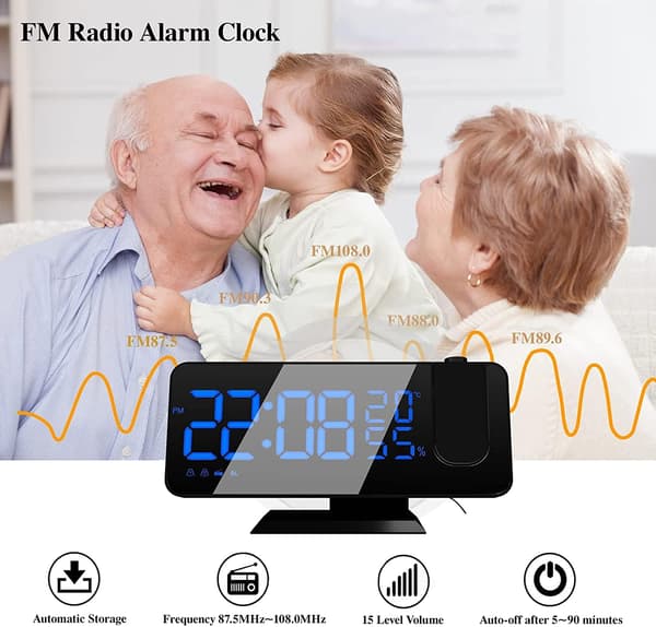 Projector Alarm Clock with Radio, Digital Clock, Alarm Clock