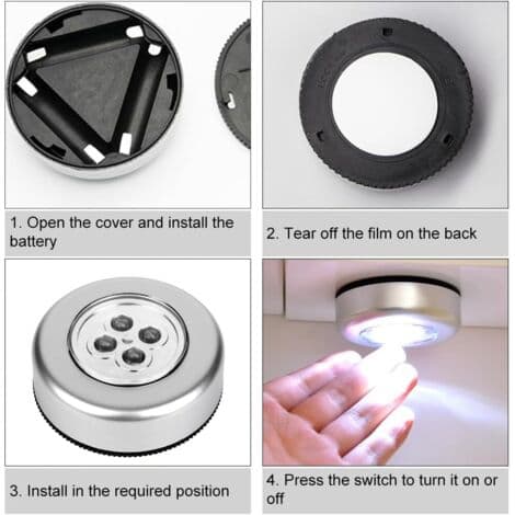 LED-spotlights for additional lighting, 6-pack battery-operated self-adhesive LED spotlights, stick-on lights, for kitchen, stairs and li[DB]