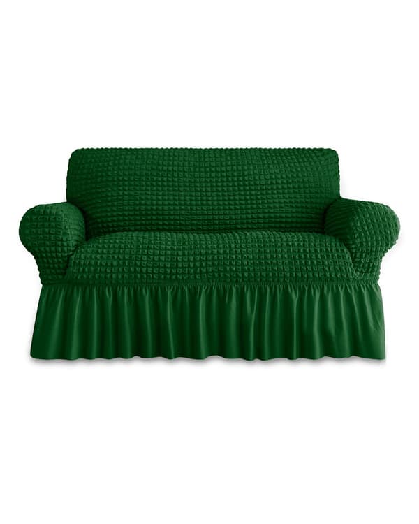 Loveseat-trekk 1-delt for 2-seters sofa med skjørt, slitesterkt vaskbart høyelastisk strekkbart (2-seter, grønn)