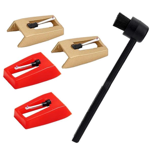 Turntable Needle Set, 4 Needles for Turntable with 1 Needle Cleaning Brush, Replacement for L