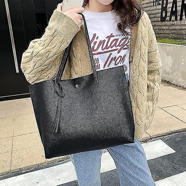 Women's Tote Bag, Ladies Handbag, Soft PU Leather Large Capacity Top Handle Shoulder Bag (Black)