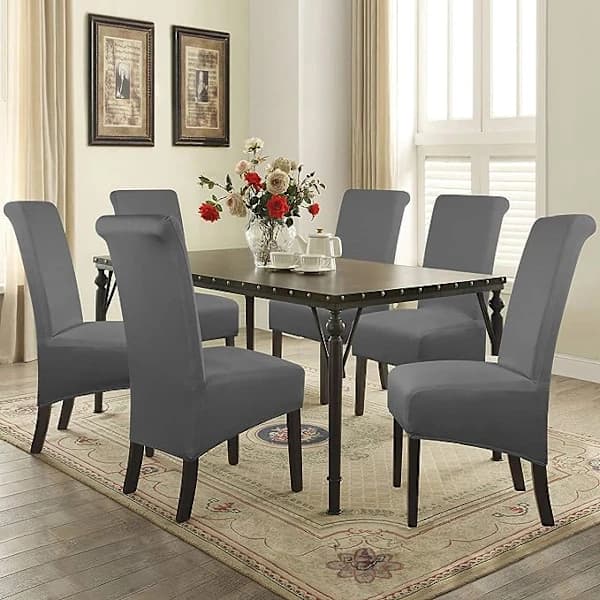 High Back Chair Cover Stretch Spandex Fabric Protector for Home Dining Room Kitchen Banquet Hotel Wine 2 Pieces (Grey)[CO]