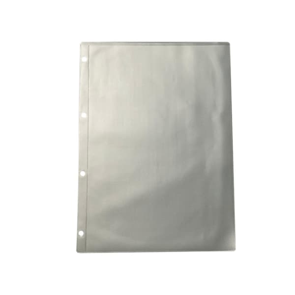 A4 4-hole removable binder pockets for ring binders, Transparent PP material, matte surface, waterproof zipper, standard hole spacing, pack of 10