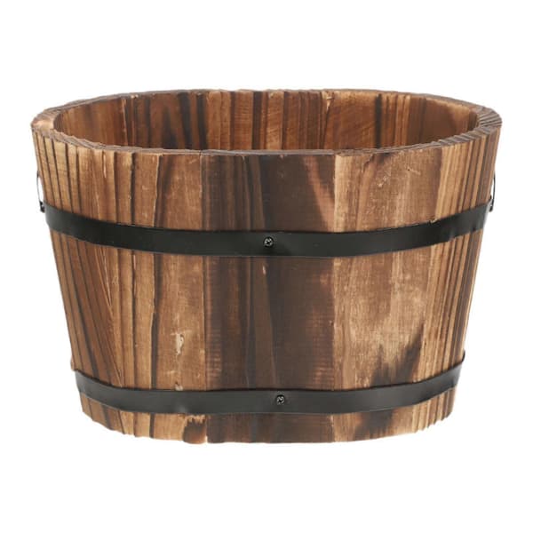 Wooden Flower Pot Barrel Planter with Drainage Hole Decorative Multifunctional Plant Container Rustic for Wedding Patio Decor