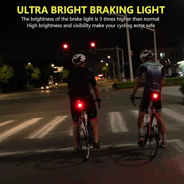 Smart sykkelbaklys med automatisk bremsedeteksjon, ultrasterkt LED-baklys for nattsykling, vanntett