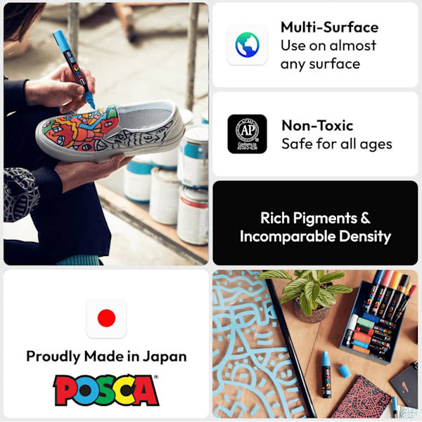 (AZC) POSCA 8-värinen tussisetti, PC-5M Medium Extended Range Extended Range