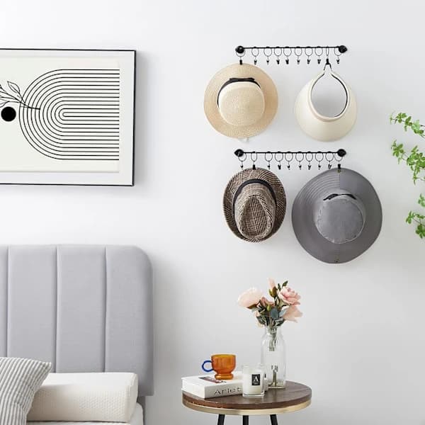 Wall Hanger for Hats, Baseball Cap Organizer with 20 Hooks, Modern Metal Hat Rack for Wall for Wardrobe