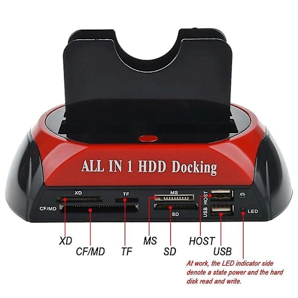 Dual Bay Hårddisk Dockningsstation, USB 3.0 till SATA IDE HDD Dockningsstation med Kortläsare för
