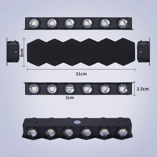 12W LED Indoor Wall Lamp Black Modern Lamp, Up Down Spot Aluminum Wall Light Warm White Light 3000K, 31cm Wall Lighting