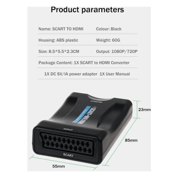 Spændingsomformer - Peritel til HDMI 1080P 60Hz Peritel Adapter Plug and Play Analog til Digital Omformerboks Video Lydadapter