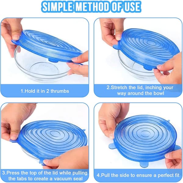Reusable Silicone Lids 18 Pcs Stretchable Silicone Lids Permanent Food Silicone Lids in 6 Different Sizes for Jars, Bowls, Bottles