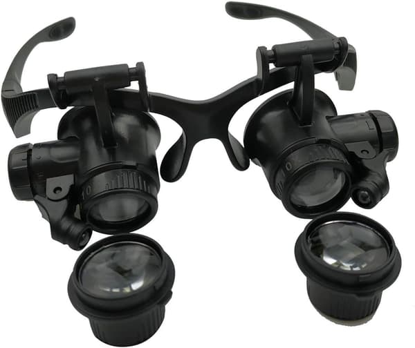 Magnifying Glass with 2 LED Lights, 4 Detachable Lenses, Head-Mounted
